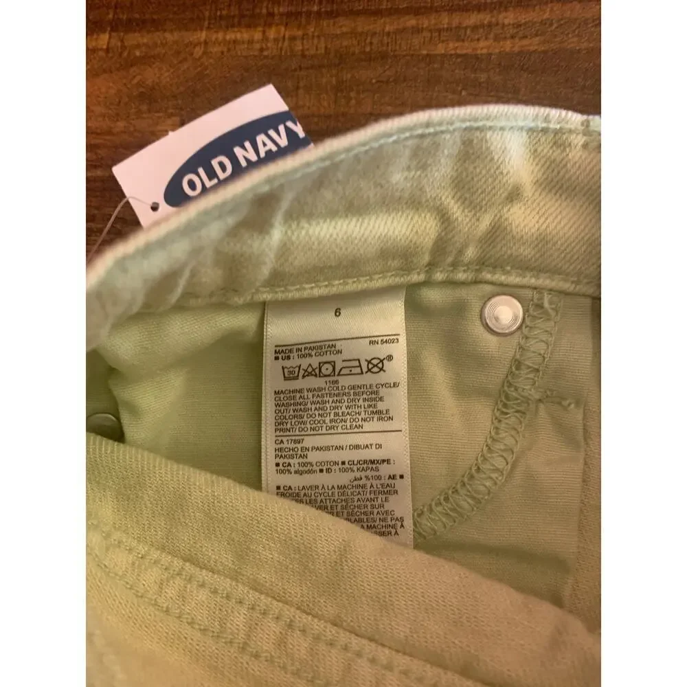 OLD NAVY Girl’s Light Green High Rise Adj Waist Cut Off Jean Shorts / Size: 6